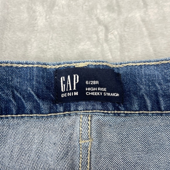 GAP Jeans Womens 6/28R Blue Denim Faded Distressed High Rise Cheeky Straight Leg - Picture 5 of 9